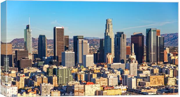 Aerial Los Angeles city skyline Southern California America Canvas Print by Spotmatik 