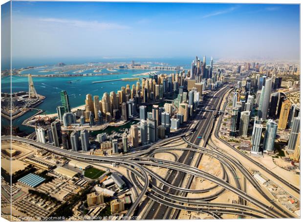 Aerial Dubai city skyscrapers Palm Jumeirah Island UAE  Canvas Print by Spotmatik 