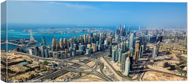 Aerial Dubai city skyscrapers Sheikh Zayed Road Intersection Canvas Print by Spotmatik 