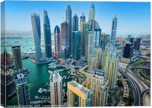 Aerial Dubai cityscape Marina Mall Emirates Middle East  Canvas Print by Spotmatik 