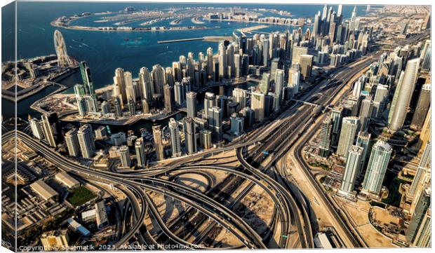 Aerial Dubai highway junction Sheikh Zayed Road UAE Canvas Print by Spotmatik 