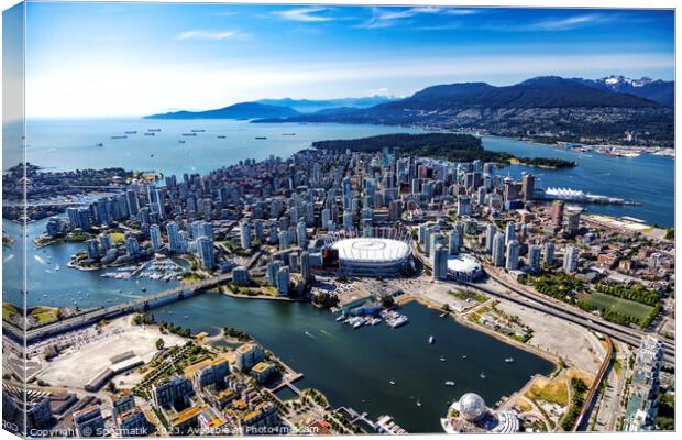 Aerial Vancouver Pacific Coast Ranges BC Place Stadium  Canvas Print by Spotmatik 
