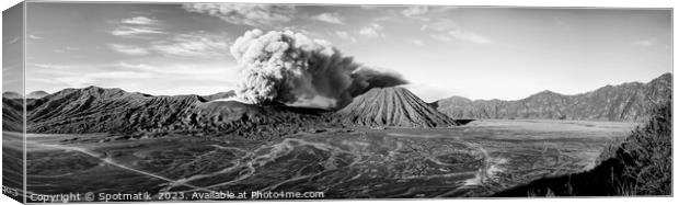 Panorama volcanic activity from the summit Mt Bromo  Canvas Print by Spotmatik 