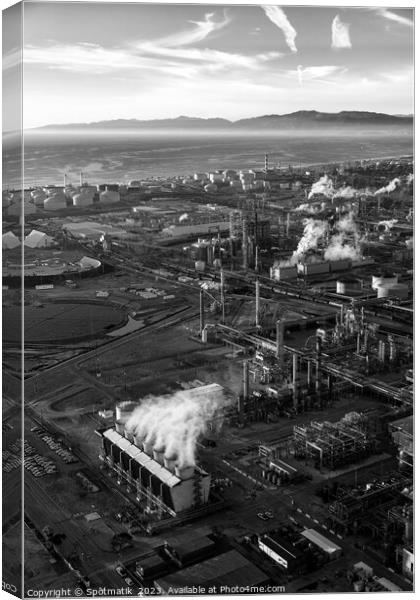 Aerial of Industrial Pacific coastal oil refinery California Canvas Print by Spotmatik 