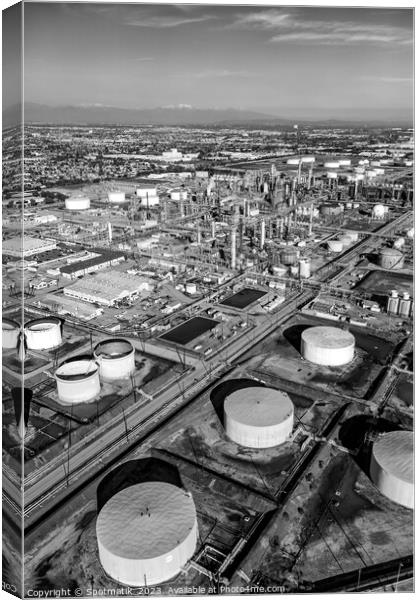 Aerial view of Industrial petrochemical plant Los Angeles  Canvas Print by Spotmatik 