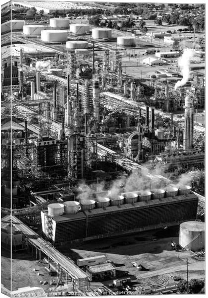 Aerial view of petrochemical production plant Los Angeles  Canvas Print by Spotmatik 