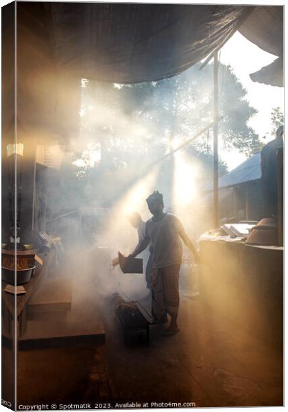 Indonesian outdoors Balinese traditional village cooking Canvas Print by Spotmatik 