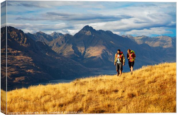 The Remarkables Otago young adventure couple vacation trekking Canvas Print by Spotmatik 