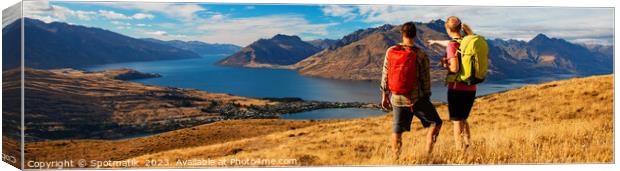 Panorama The Remarkables young adventure couple vacation Canvas Print by Spotmatik 