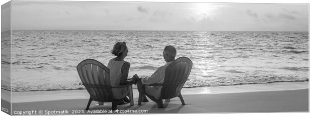 Panoramic ocean view with mature couple sitting together Canvas Print by Spotmatik 