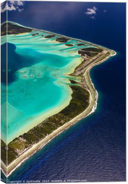 Aerial Bora Bora South Pacific Ocean vacation Island Canvas Print by Spotmatik 