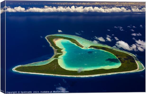 Aerial Tupai Island French Polynesia South Pacific Ocean Canvas Print by Spotmatik 