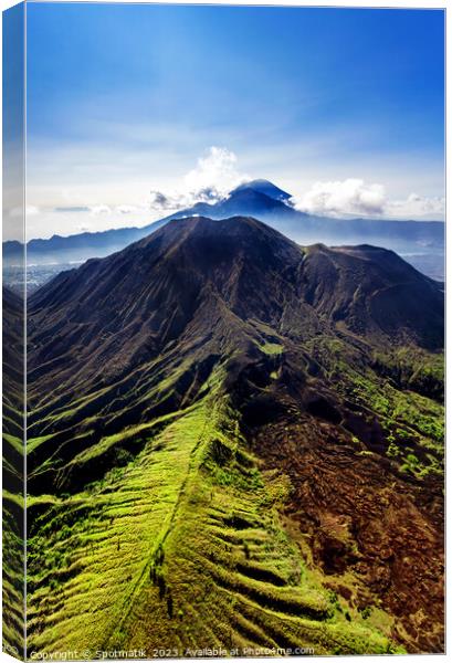 Aerial Mt Batur Mt Abang Volcano Bali Indonesia Canvas Print by Spotmatik 