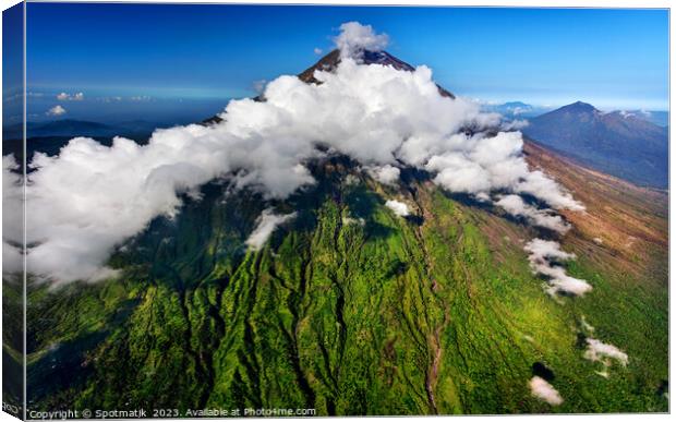 Aerial Mt Agung volcano Bali Indonesia Southeast Asia Canvas Print by Spotmatik 