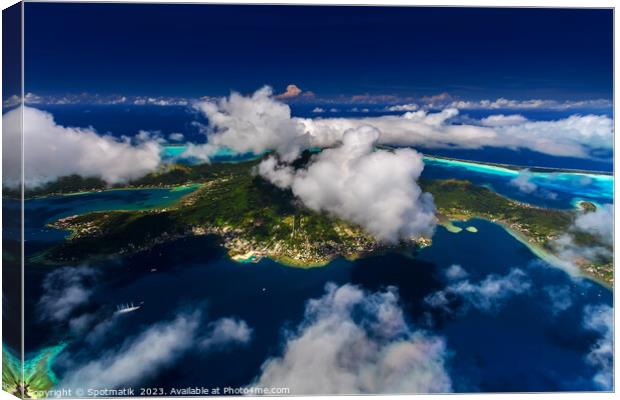 Aerial Bora Bora a luxury Tahitian Pacific Island  Canvas Print by Spotmatik 
