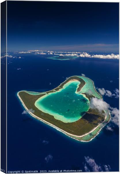 Aerial Tupai French Polynesia Heart Island Ocean Paradise  Canvas Print by Spotmatik 