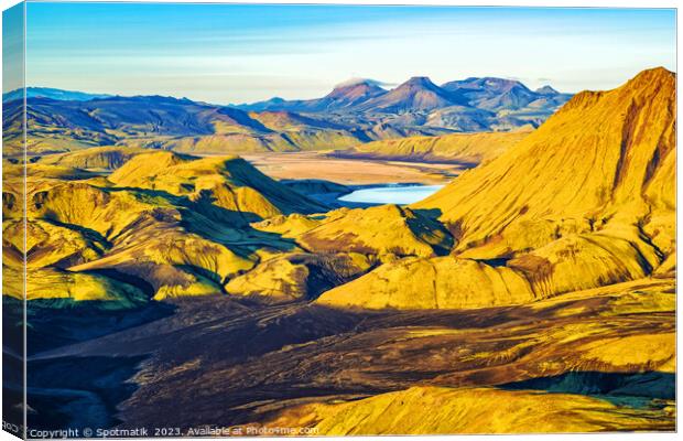 Aerial volcanic landscape Wilderness Landmannalaugar  Canvas Print by Spotmatik 