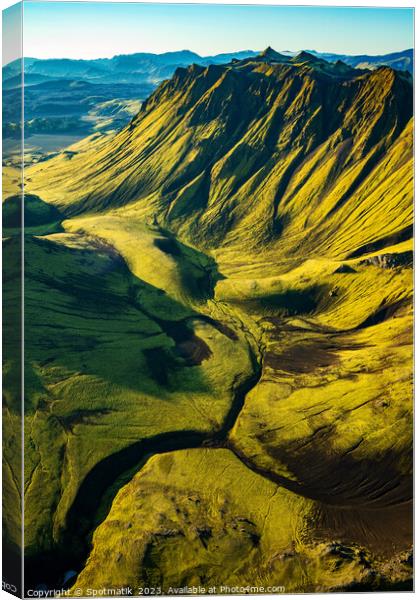 Aerial view Icelandic volcanic Wilderness hiking Canvas Print by Spotmatik 