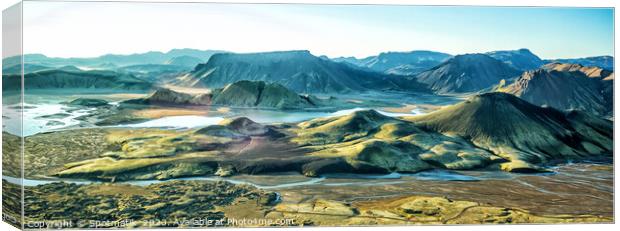 Aerial Panoramic of Icelandic volcanic region glacial meltwater  Canvas Print by Spotmatik 