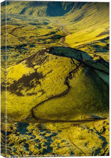 Aerial view of Icelandic volcanic landscape Landmannalaugar Canvas Print by Spotmatik 