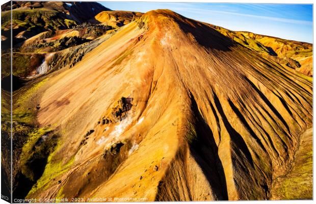 Aerial Icelandic view of Landmannalaugar colour rich minerals Canvas Print by Spotmatik 