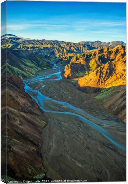Aerial view of Iceland Landmannalaugar National Park Europe  Canvas Print by Spotmatik 