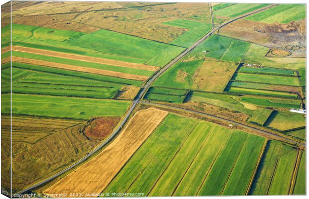 Aerial view of Icelandic agricultural farming crops Europe Canvas Print by Spotmatik 