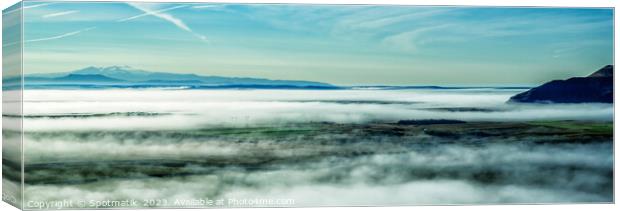 Aerial Panoramic of Icelandic morning mist travel tourism  Canvas Print by Spotmatik 