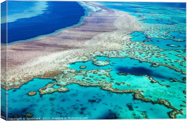Aerial Great Barrier Reef in tropical Queensland Australia  Canvas Print by Spotmatik 