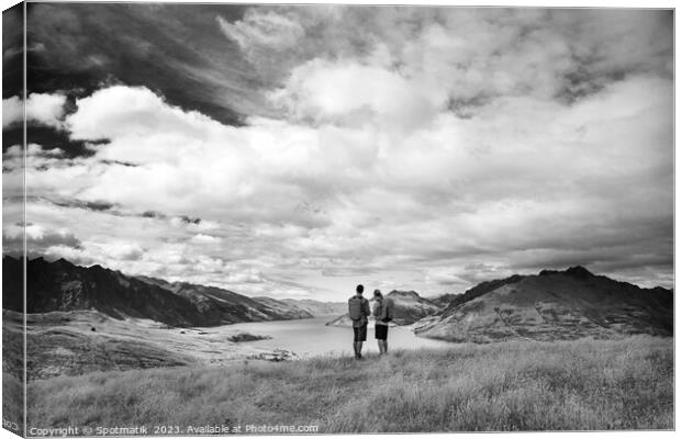 New Zealand adventure couple hiking The Remarkables Otago Canvas Print by Spotmatik 