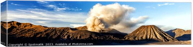 Panoramic view Mt Bromo active volcanic eruption exploding  Canvas Print by Spotmatik 