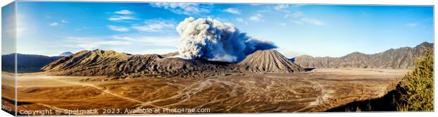 Panorama volcanic activity from the summit Mt Bromo  Canvas Print by Spotmatik 