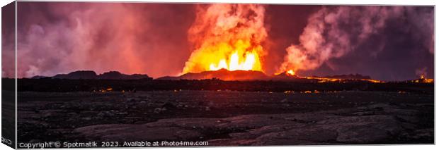 Aerial Panoramic view volcanic lava open fissure Iceland Canvas Print by Spotmatik 