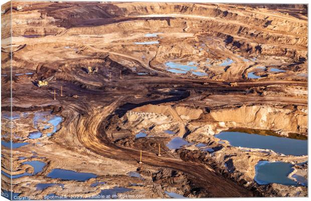 Aerial Alberta mining area large dump carrying Oilsand Canvas Print by Spotmatik 