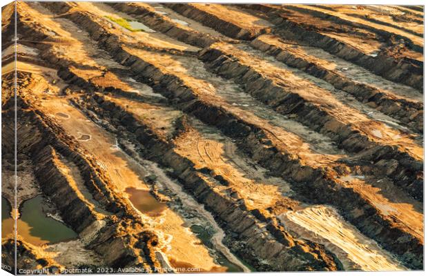 Aerial Ft McMurray surface mining Oilsands Alberta Canada  Canvas Print by Spotmatik 