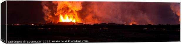 Aerial Panoramic view of active Icelandic volcanic eruptions Canvas Print by Spotmatik 