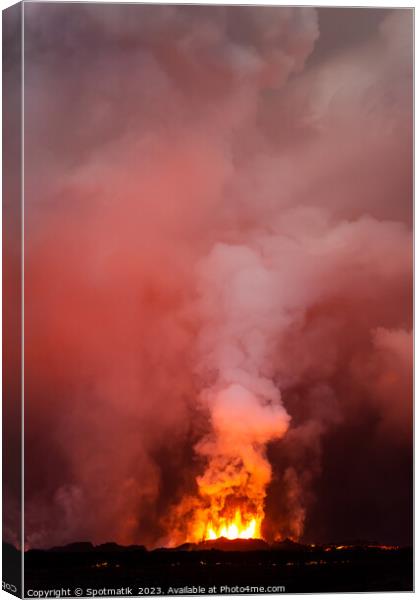 Aerial toxic smoke and fire volcanic eruption Iceland Canvas Print by Spotmatik 