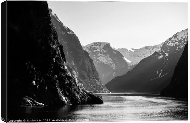 Norway travel mountain valley on glacial fjord Scandinavia Canvas Print by Spotmatik 