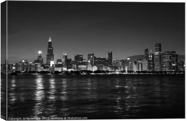 Chicago illuminated view at dusk city skyscrapers USA Canvas Print by Spotmatik 