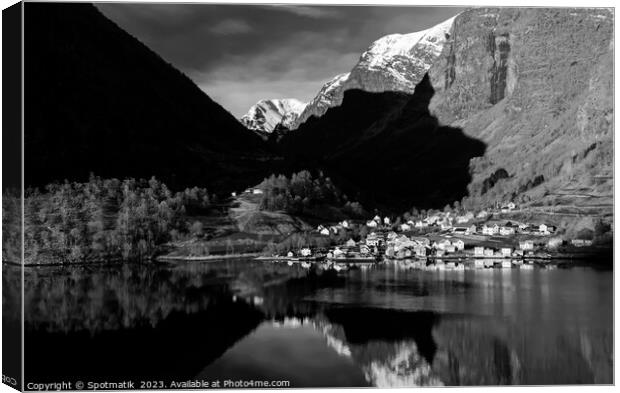 Norway sunlight reflections of scenic mountain valley fjord  Canvas Print by Spotmatik 