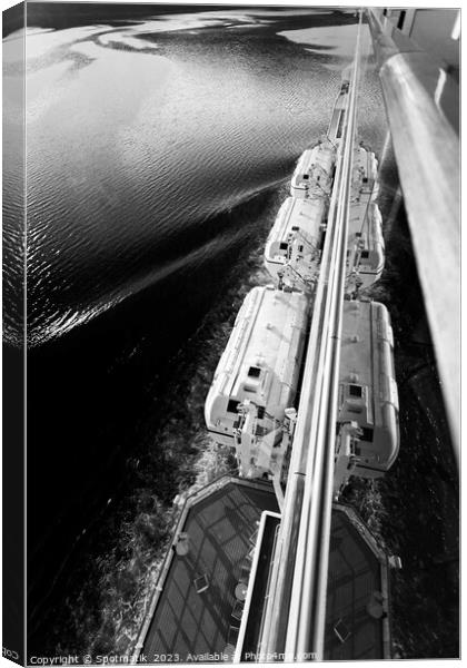 View of Cruise Ship lifeboats from balcony Norway  Canvas Print by Spotmatik 