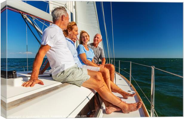 Group of seniors enjoying healthy retirement on yacht Canvas Print by Spotmatik 