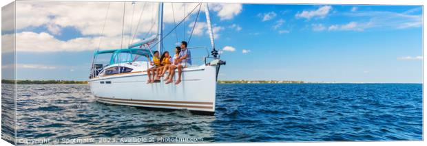 Panoramic Latin American family sailing yacht on luxury vacation Canvas Print by Spotmatik 