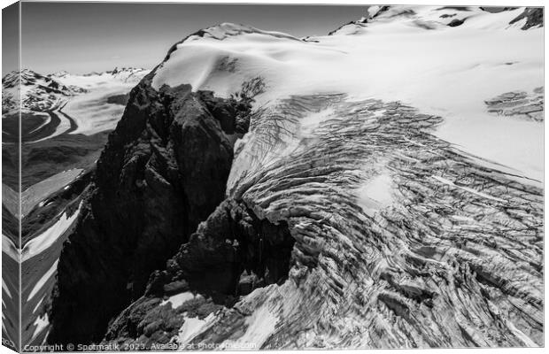 Aerial view glacier ice shelf Alaska Mountains Canvas Print by Spotmatik 