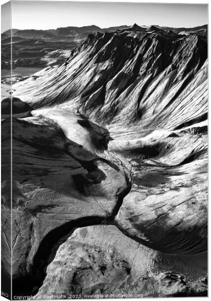 Aerial view Icelandic volcanic Wilderness hiking destination Canvas Print by Spotmatik 