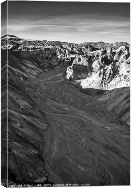 Aerial view of Iceland Landmannalaugar National Park Canvas Print by Spotmatik 