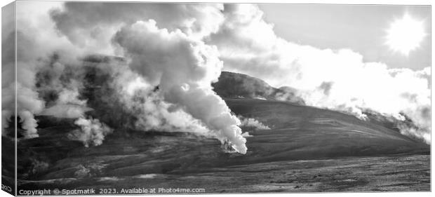 Aerial panorama hot steam gases geothermal activity  Canvas Print by Spotmatik 