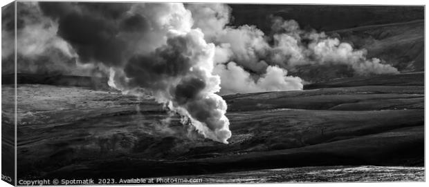 Aerial panorama hot steam gases geothermal activity  Canvas Print by Spotmatik 