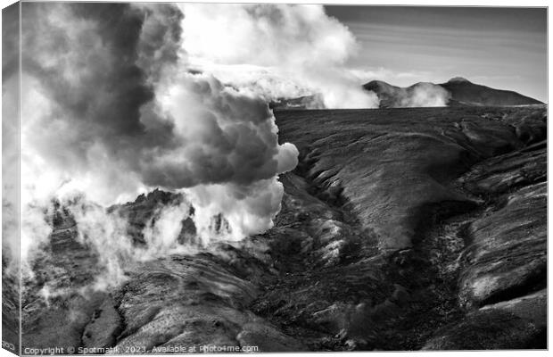 Aerial view of volcanic natural hot steam venting  Canvas Print by Spotmatik 