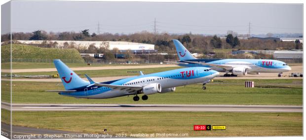 TUI G-TUMD Boeing 737 Max 8 taking off Canvas Print by Stephen Thomas Photography 